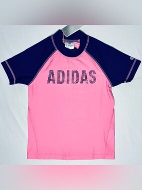 Adidas Girls Short Sleeve Rash Guard Swim Top Pink Purple NEW w Tags Sm / Med